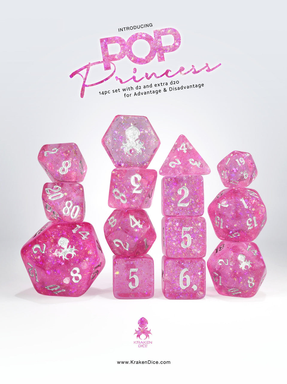 Pop Princess - Limited Run - 14pc Dice Set Inked in Silver